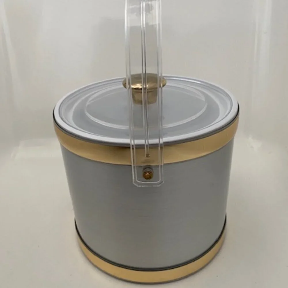 VINTAGE Culver Brushed Silver and Gold Acrylic Barware Ice Bucket